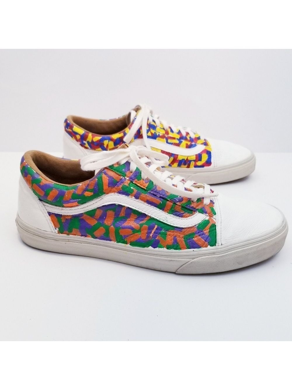 Vans Old Skool Leather Custom Painted Lace Up Sneakers, Size 11